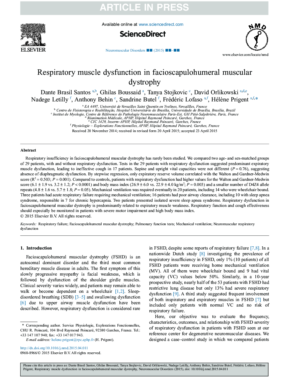 Respiratory muscle dysfunction in facioscapulohumeral muscular dystrophy