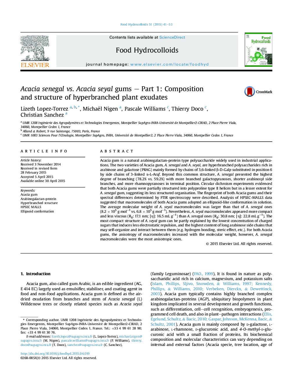 Acacia senegal vs. Acacia seyal gums - Part 1: Composition andÂ structure of hyperbranched plant exudates