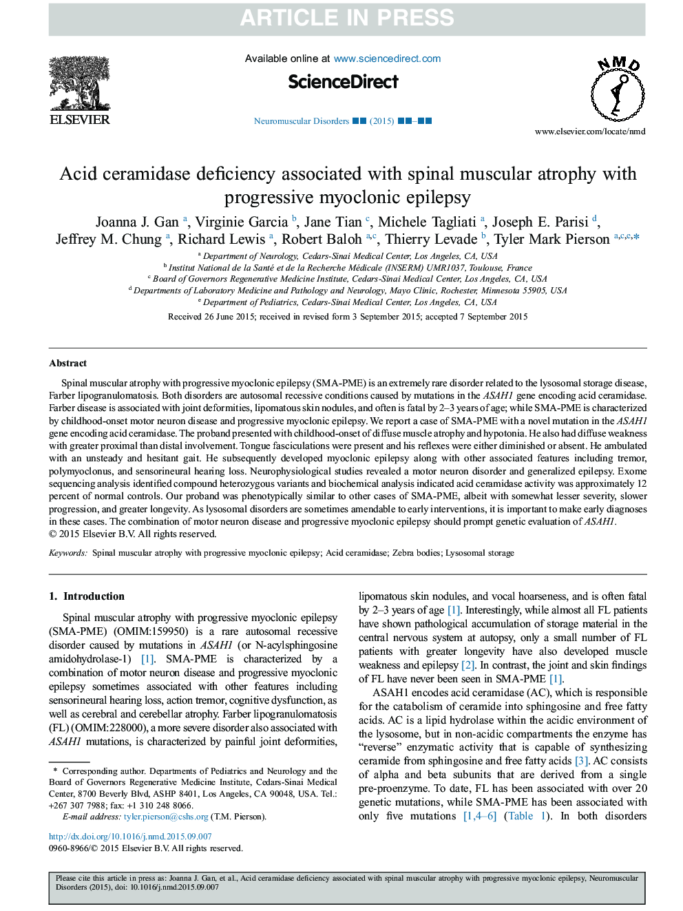 Acid ceramidase deficiency associated with spinal muscular atrophy with progressive myoclonic epilepsy