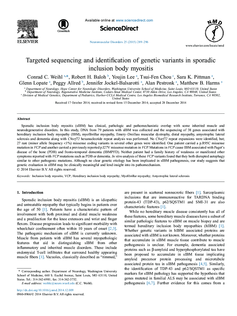 Targeted sequencing and identification of genetic variants in sporadic inclusion body myositis