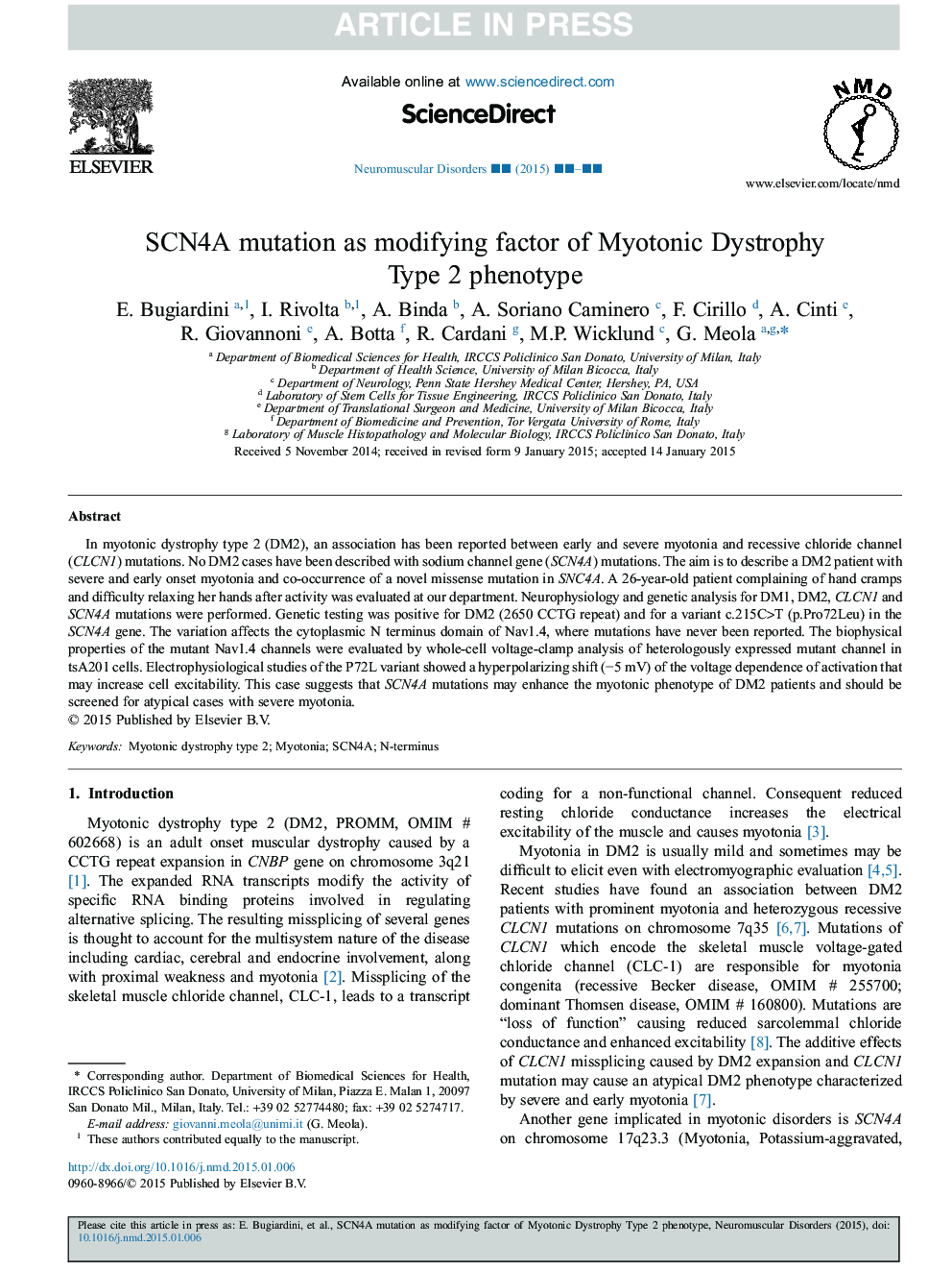 SCN4A mutation as modifying factor of Myotonic Dystrophy Type 2 phenotype