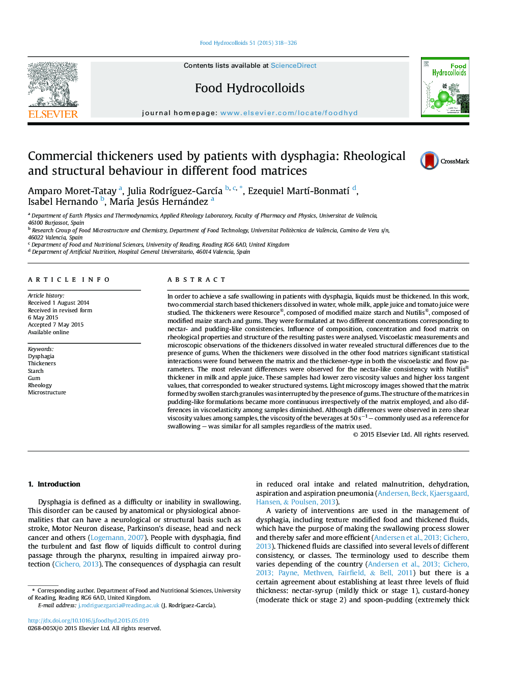 ضایعات تجاری استفاده شده توسط بیماران مبتلا به دیسفاژی: رفتار رئولوژیکی و ساختاری در ماتریس های غذایی مختلف 