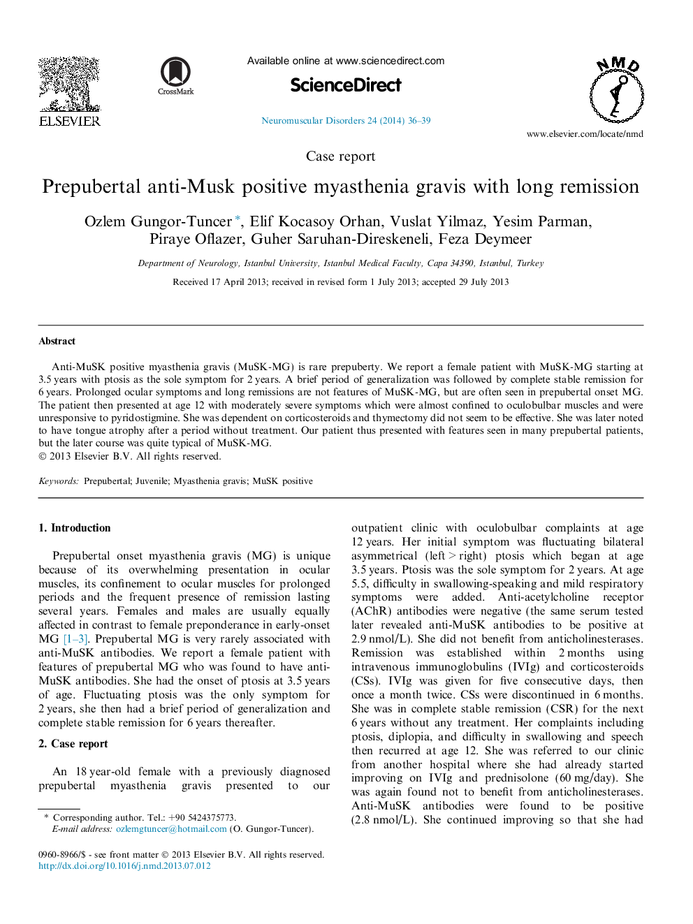 Prepubertal anti-Musk positive myasthenia gravis with long remission