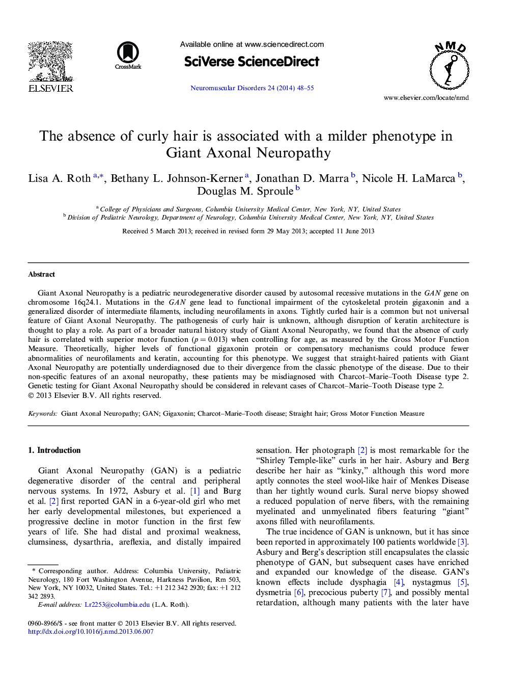 The absence of curly hair is associated with a milder phenotype in Giant Axonal Neuropathy