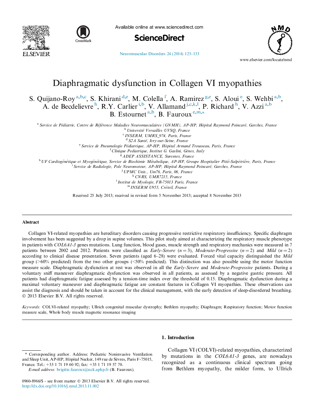 Diaphragmatic dysfunction in Collagen VI myopathies