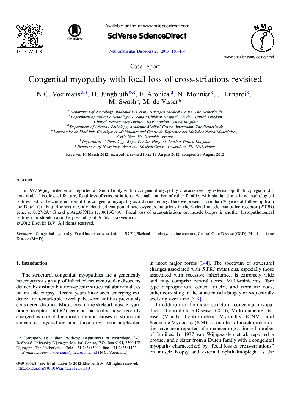 Congenital myopathy with focal loss of cross-striations revisited