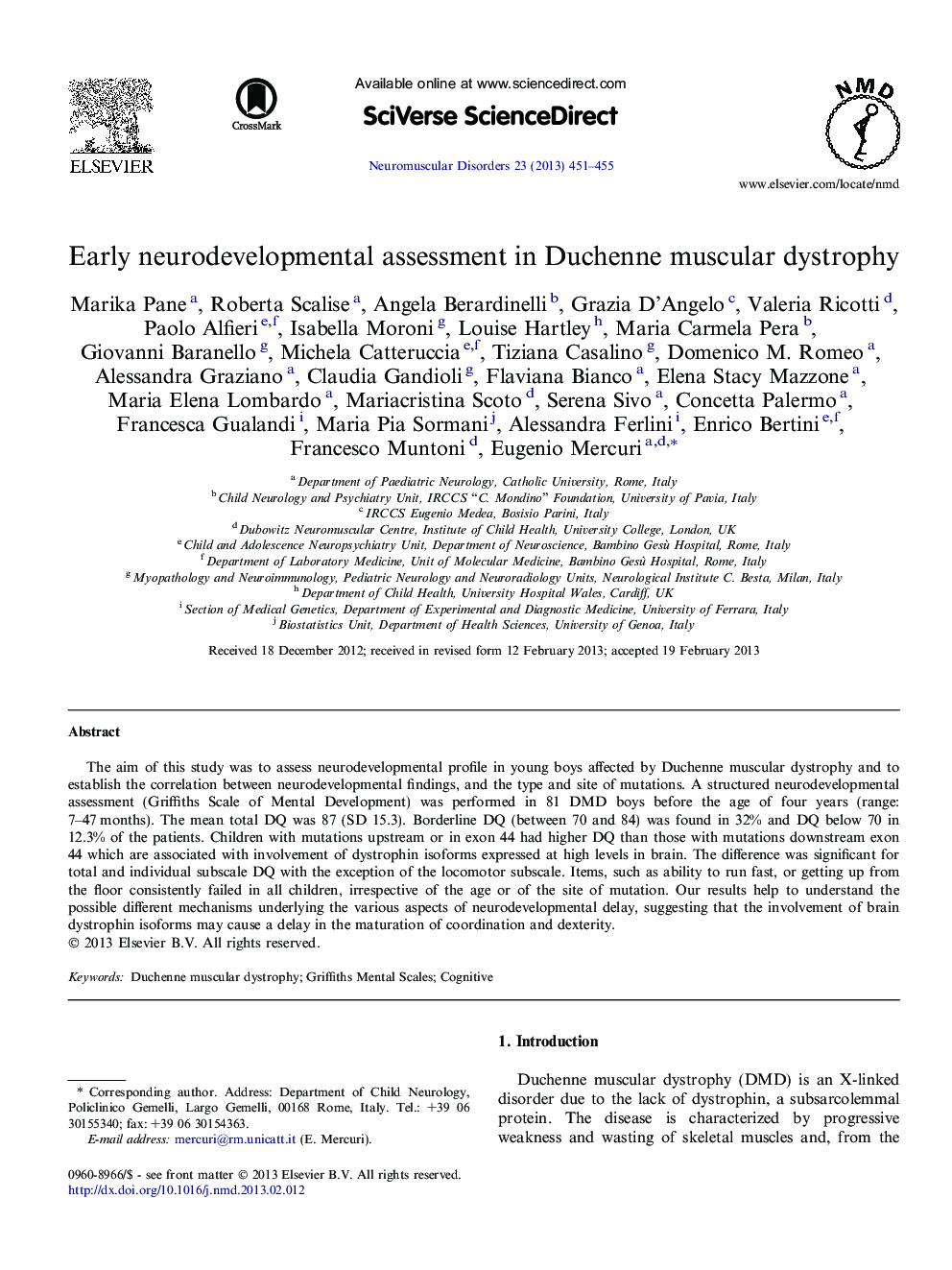 Early neurodevelopmental assessment in Duchenne muscular dystrophy