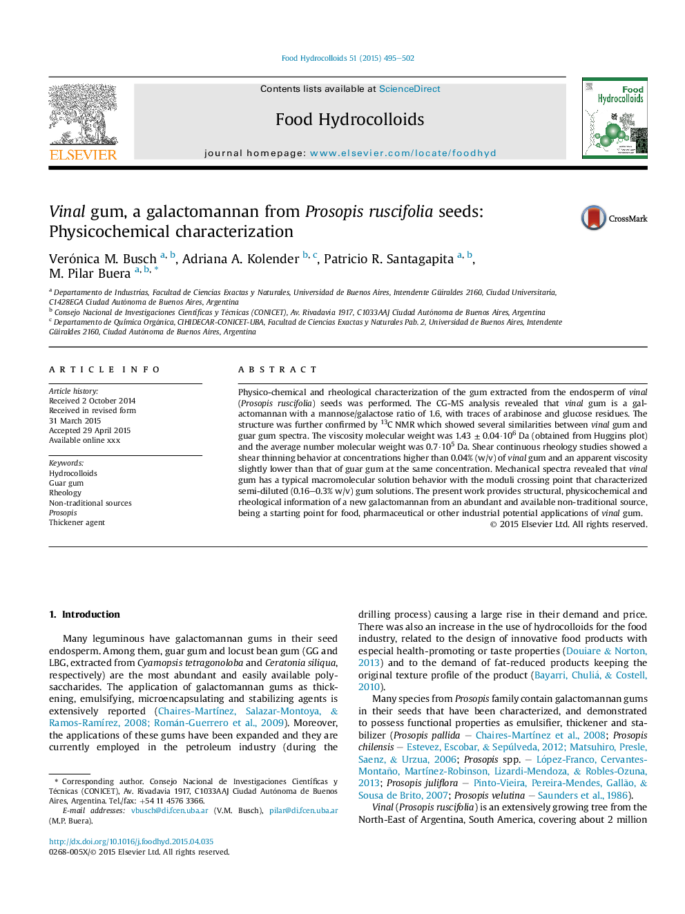 Vinal gum, a galactomannan from Prosopis ruscifolia seeds: Physicochemical characterization