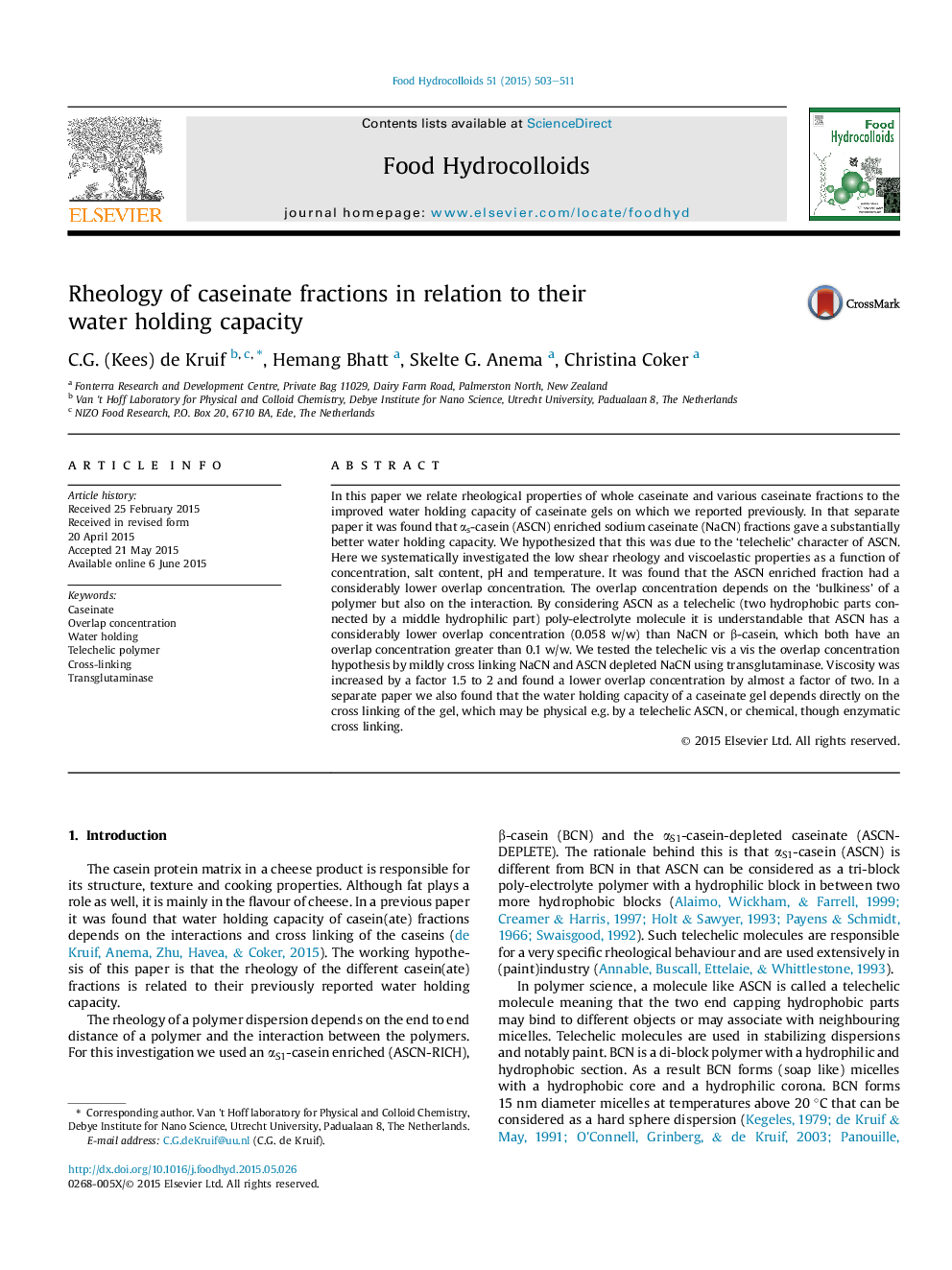 Rheology of caseinate fractions in relation to their water holding capacity