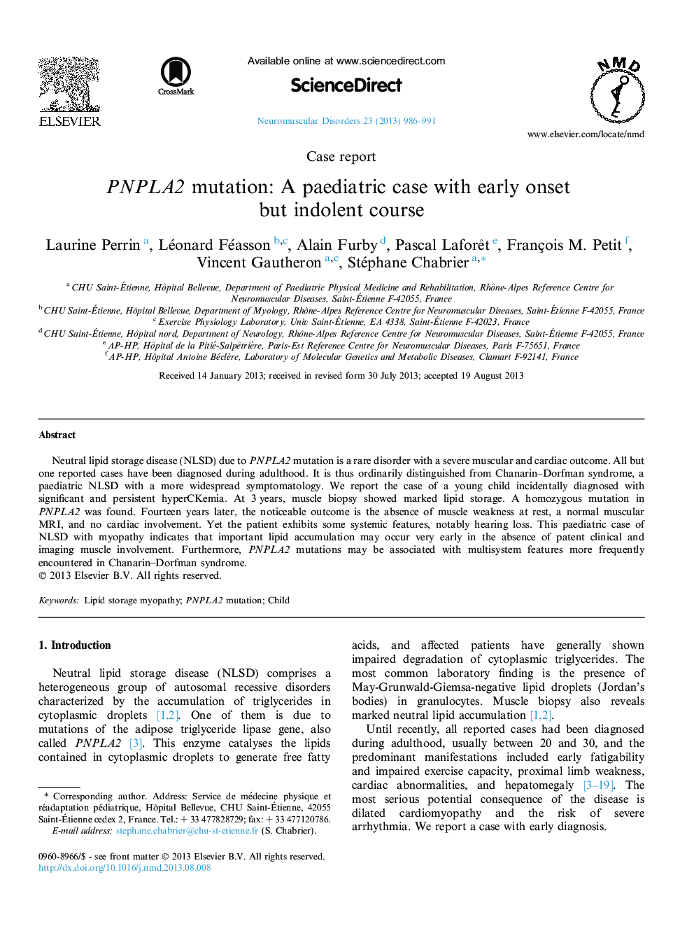 PNPLA2 mutation: A paediatric case with early onset but indolent course