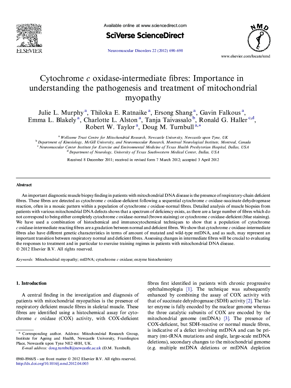 Cytochrome c oxidase-intermediate fibres: Importance in understanding the pathogenesis and treatment of mitochondrial myopathy