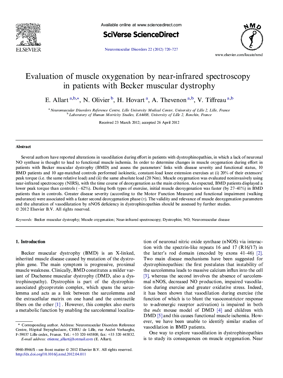 Evaluation of muscle oxygenation by near-infrared spectroscopy in patients with Becker muscular dystrophy