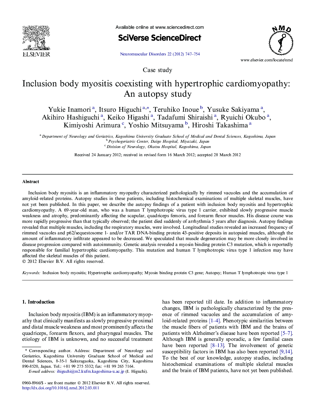 Inclusion body myositis coexisting with hypertrophic cardiomyopathy: An autopsy study