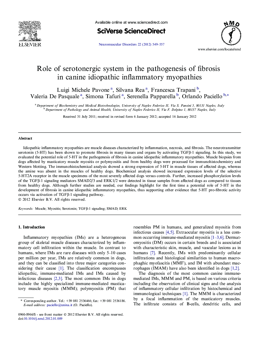 Role of serotonergic system in the pathogenesis of fibrosis in canine idiopathic inflammatory myopathies