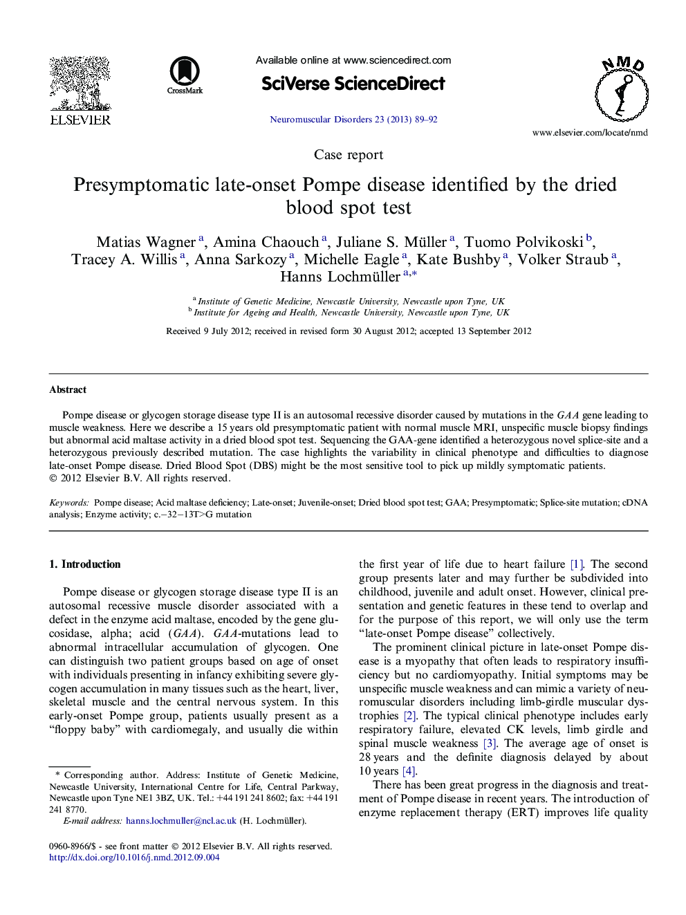 Presymptomatic late-onset Pompe disease identified by the dried blood spot test