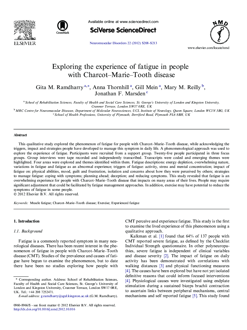 Exploring the experience of fatigue in people with Charcot-Marie-Tooth disease