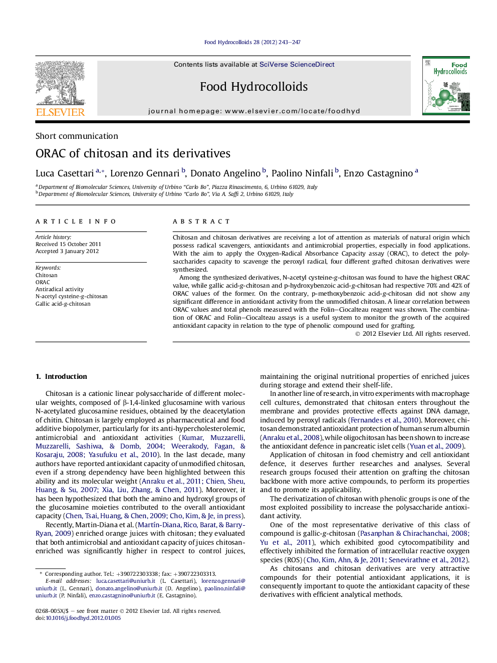 ORAC of chitosan and its derivatives