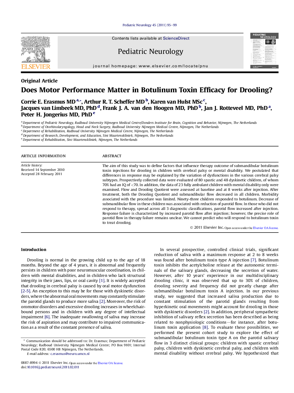 Does Motor Performance Matter in Botulinum Toxin Efficacy for Drooling?