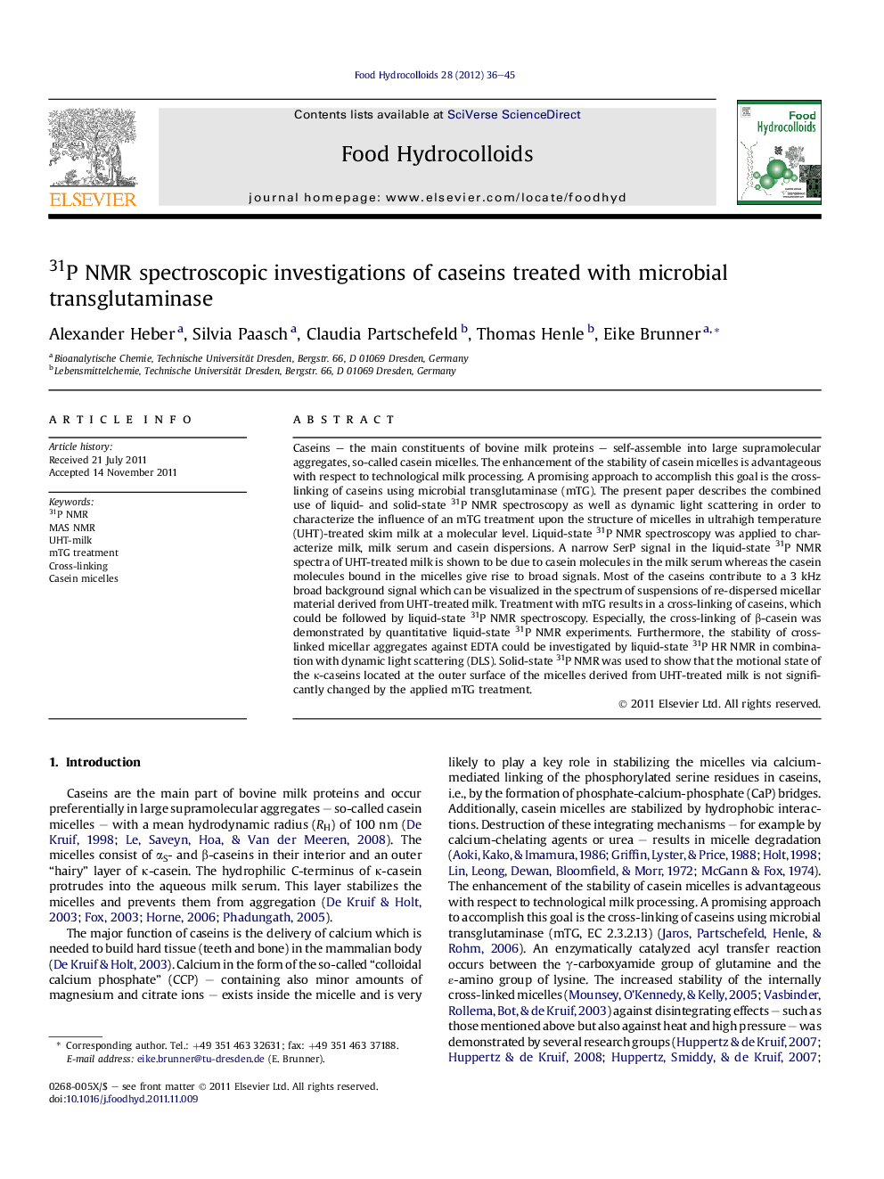 31P NMR spectroscopic investigations of caseins treated with microbial transglutaminase