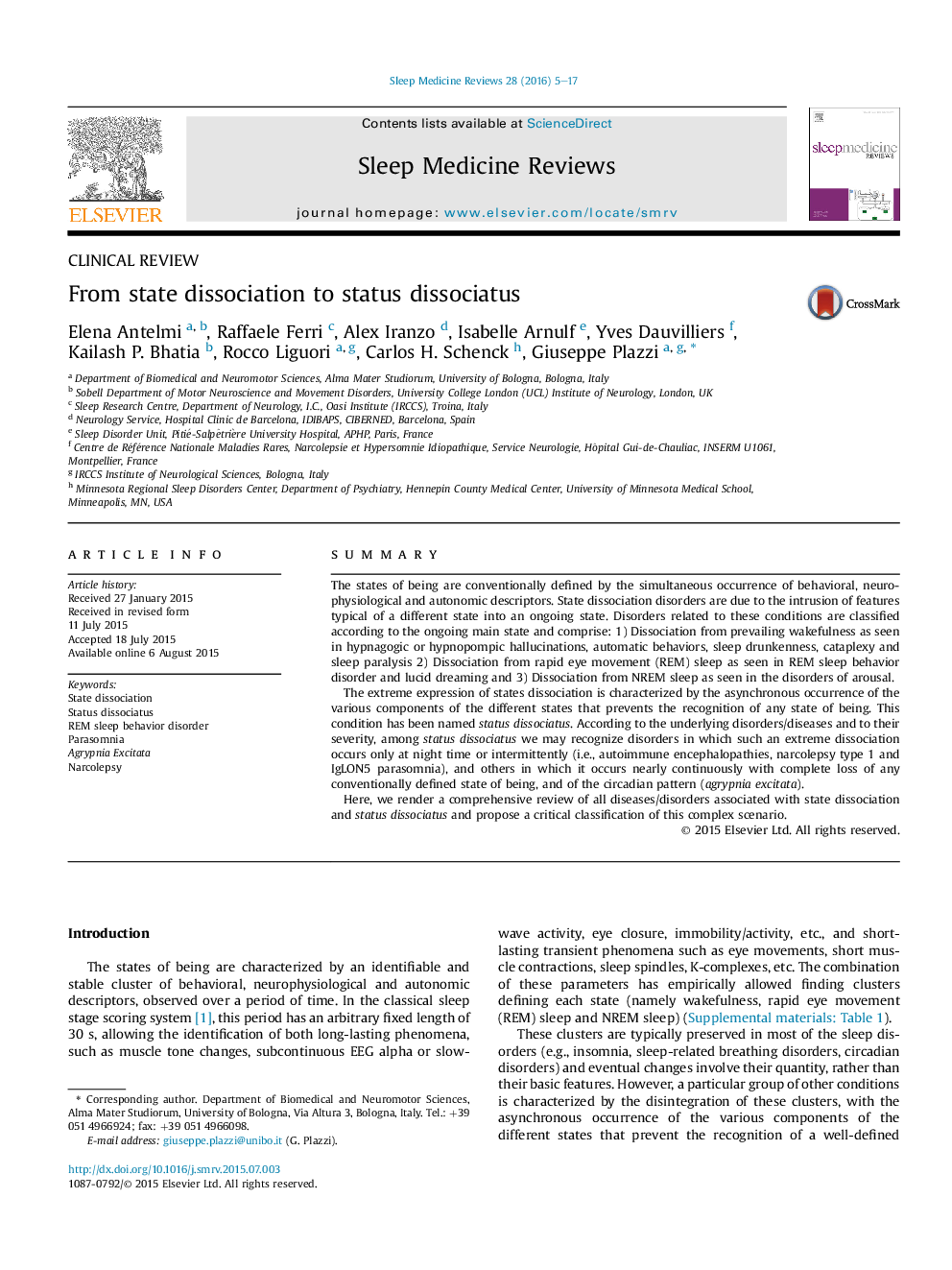 Clinical reviewFrom state dissociation to status dissociatus