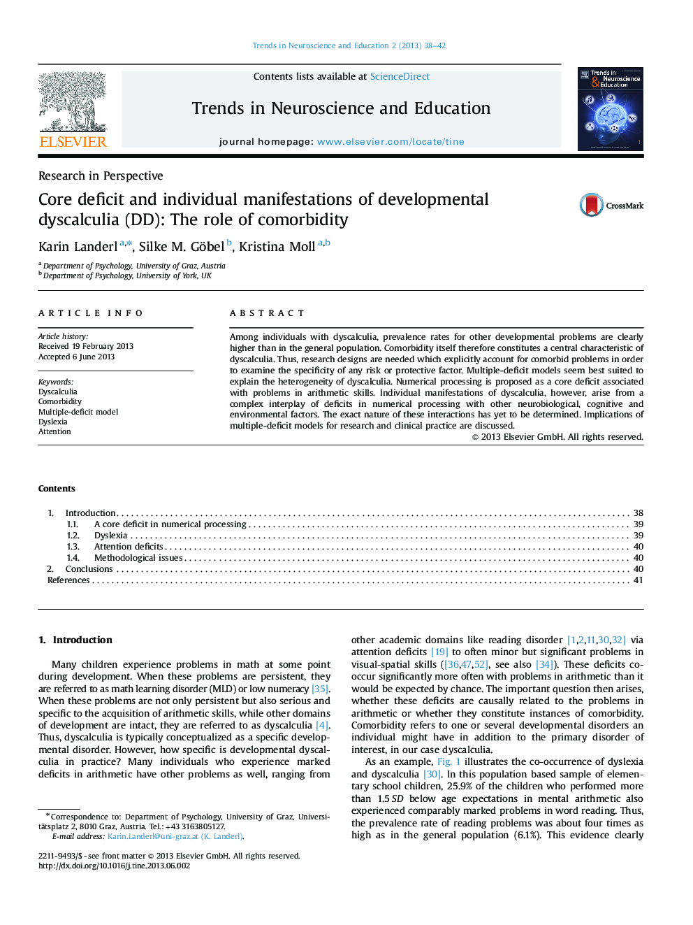Core deficit and individual manifestations of developmental dyscalculia (DD): The role of comorbidity