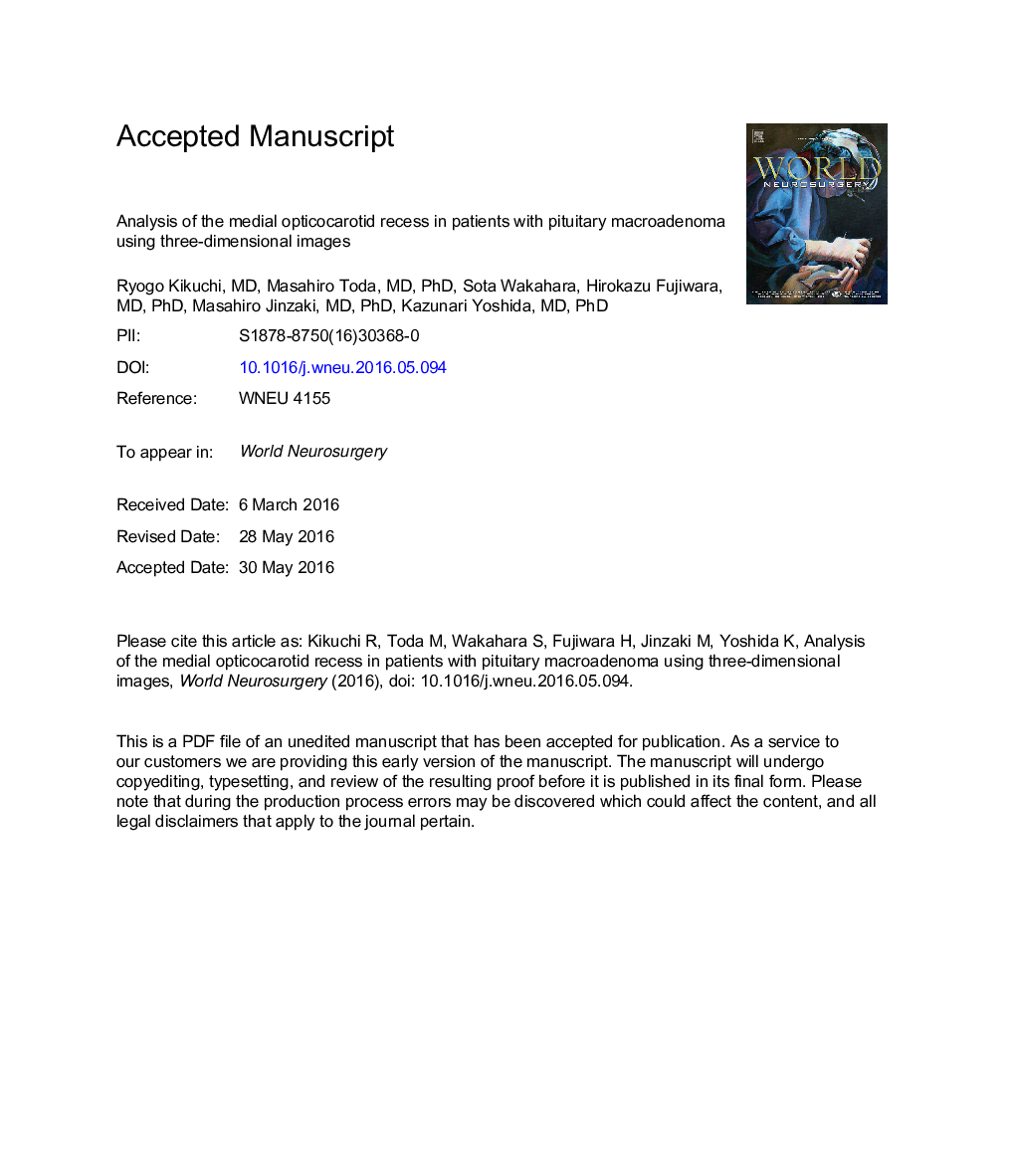 Analysis of the Medial Opticocarotid Recess in Patients with Pituitary Macroadenoma Using Three-Dimensional Images