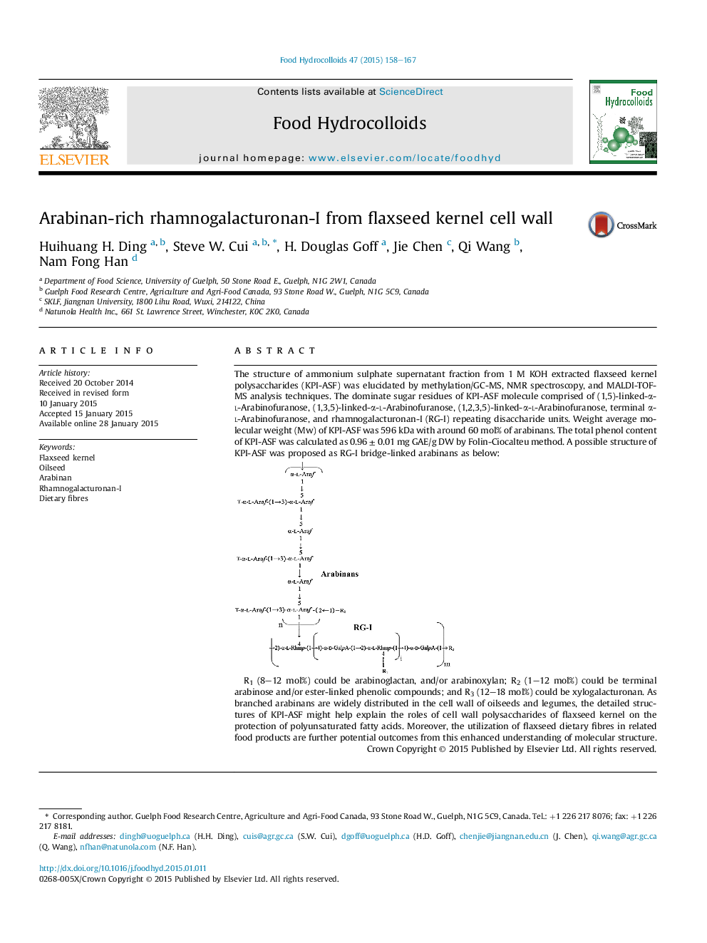 Arabinan-rich rhamnogalacturonan-I from flaxseed kernel cell wall