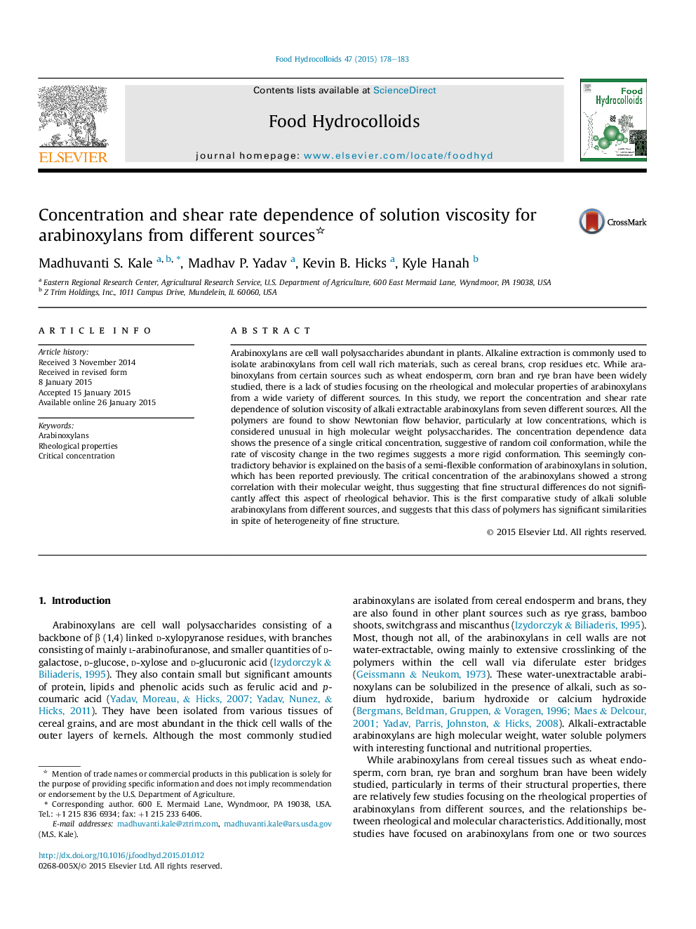 Concentration and shear rate dependence of solution viscosity for arabinoxylans from different sources 