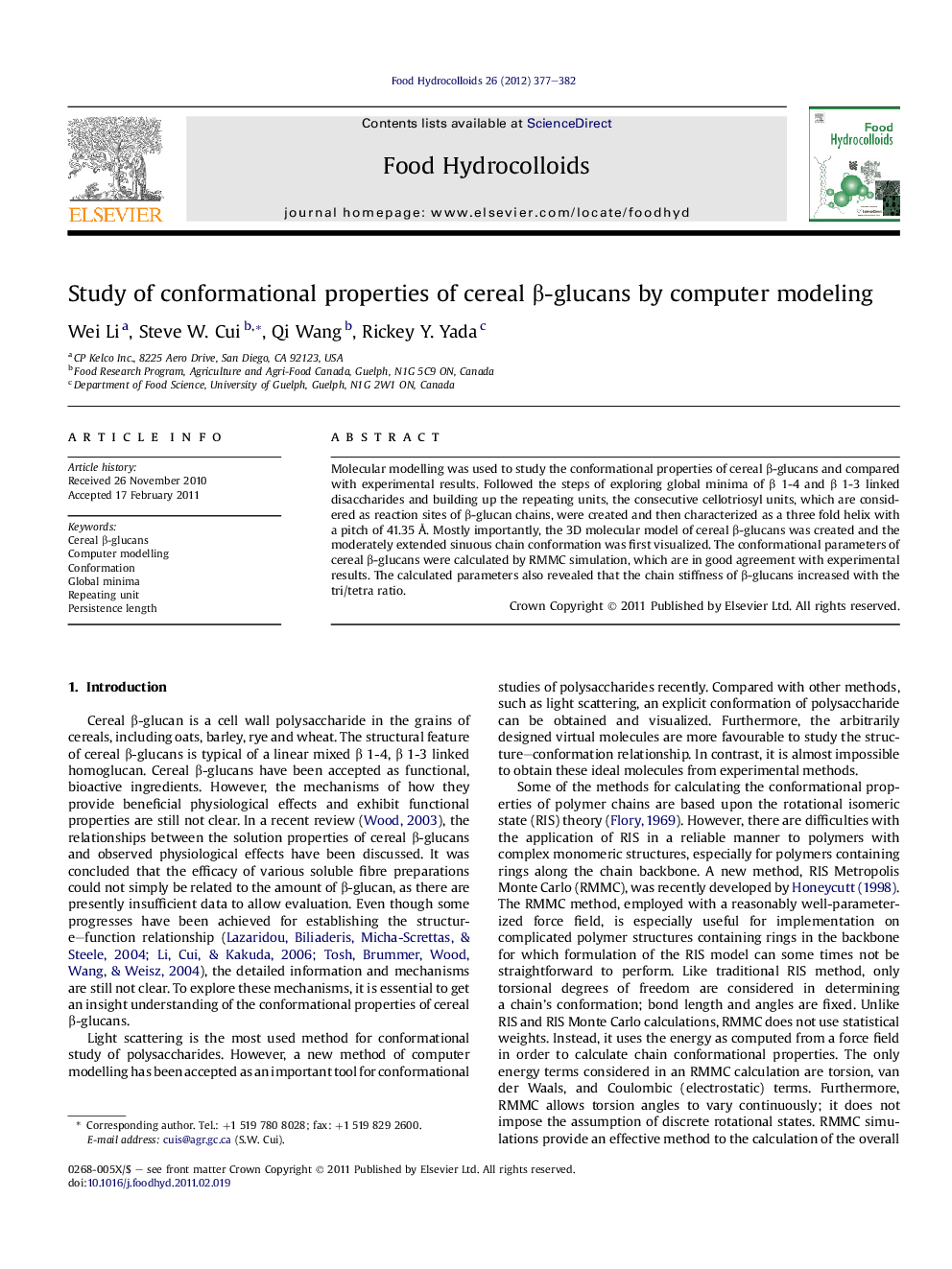 Study of conformational properties of cereal β-glucans by computer modeling