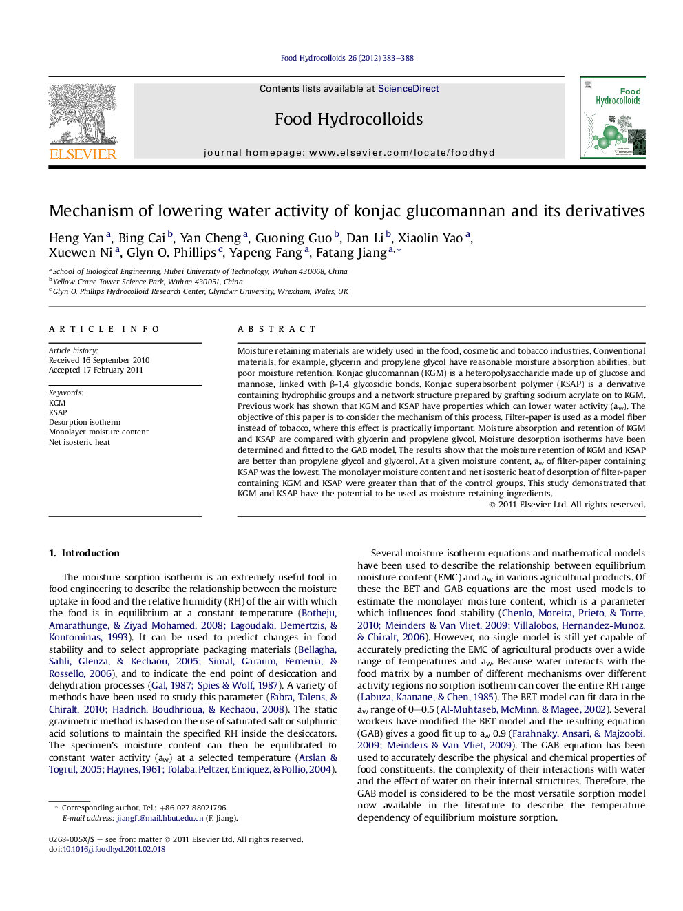 Mechanism of lowering water activity of konjac glucomannan and its derivatives