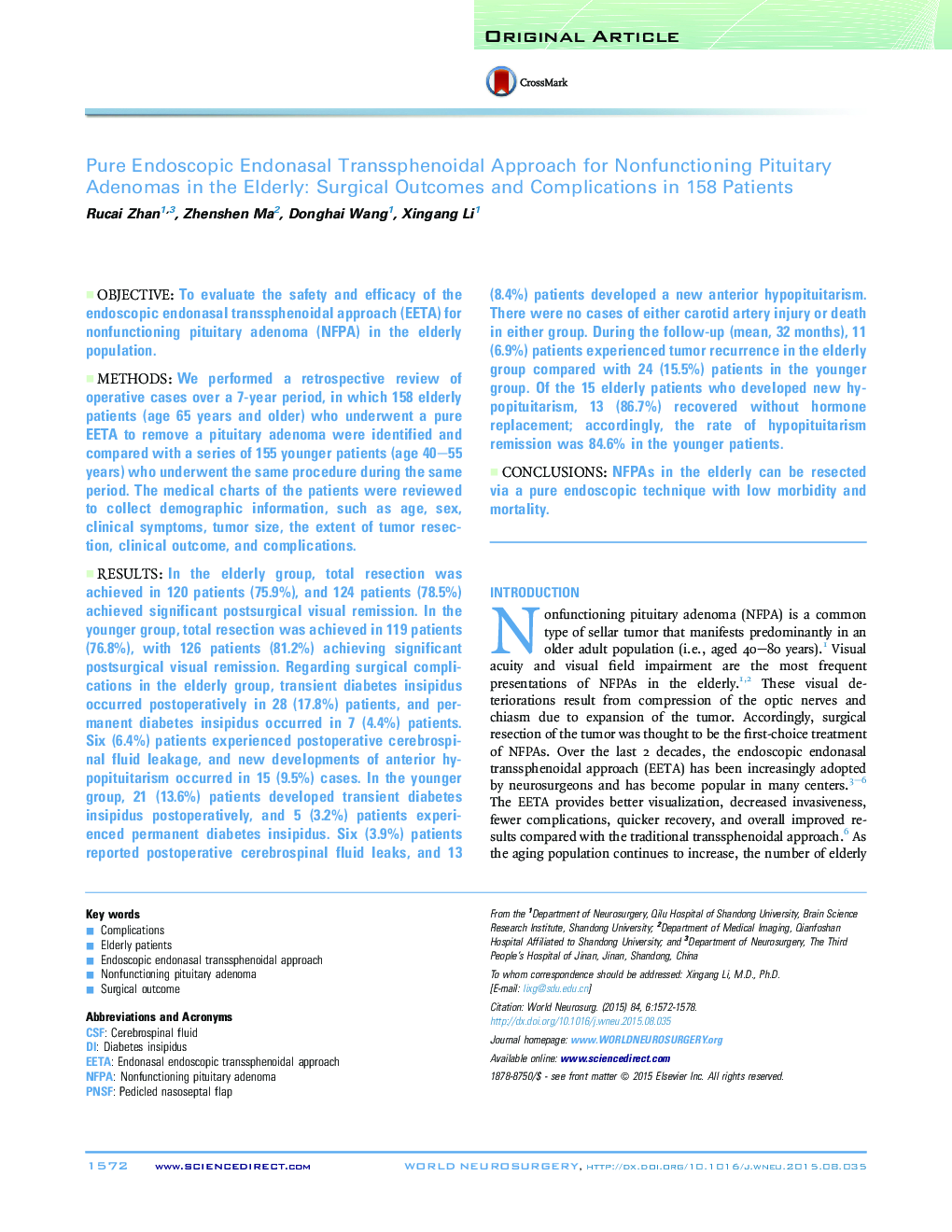 اصل مقاله اندواسپوپیک انتساسال روتانس تنفسی برای درمان اختلالات آدنوم های هیپوفیز در سالمندان: نتایج و عوارض جراحی در 158 بیمار 