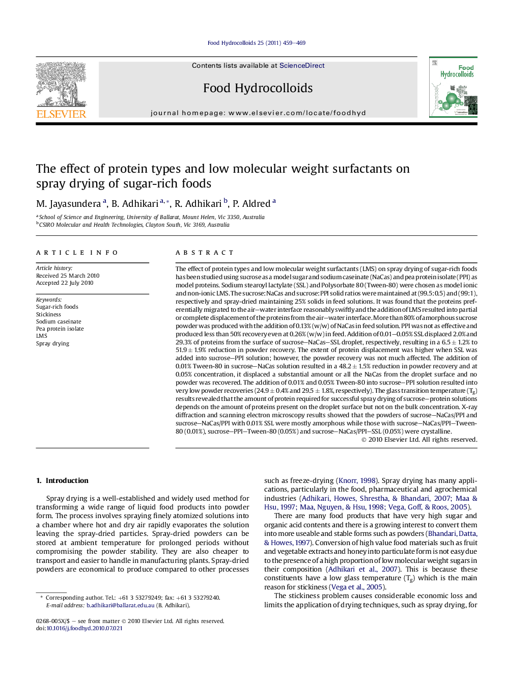 The effect of protein types and low molecular weight surfactants on spray drying of sugar-rich foods