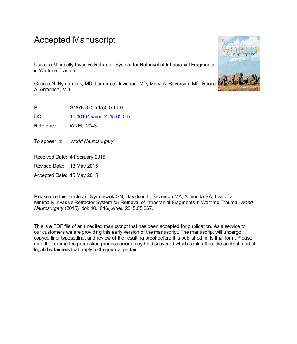 Use of a Minimally Invasive Retractor System for Retrieval of Intracranial Fragments in Wartime Trauma