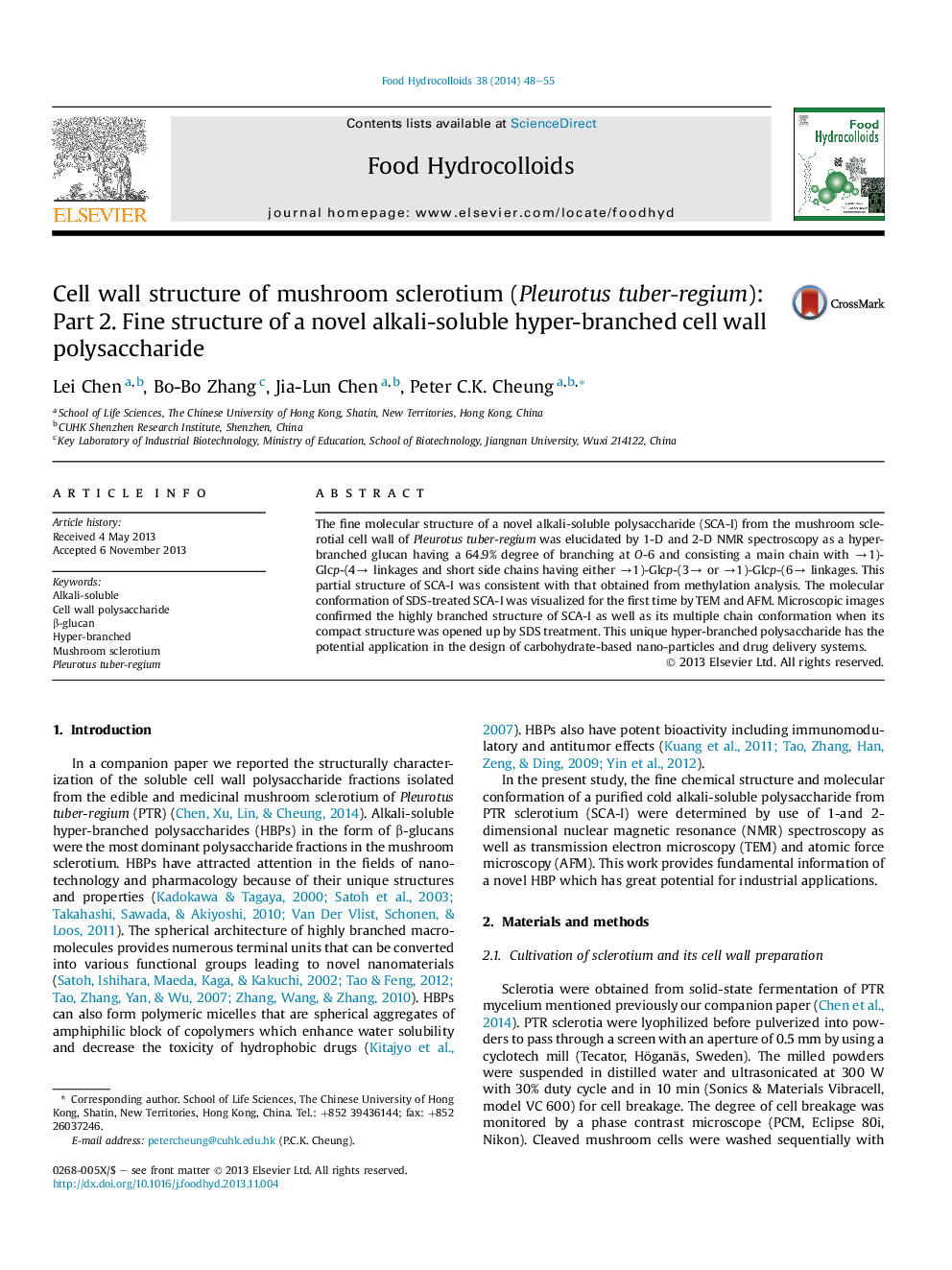 Cell wall structure of mushroom sclerotium (Pleurotus tuber-regium): Part 2. Fine structure of a novel alkali-soluble hyper-branched cell wall polysaccharide