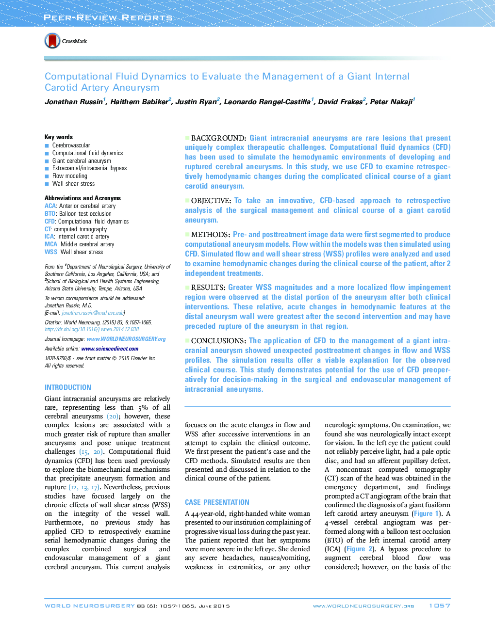 Peer-Review ReportComputational Fluid Dynamics to Evaluate the Management of a Giant Internal Carotid Artery Aneurysm