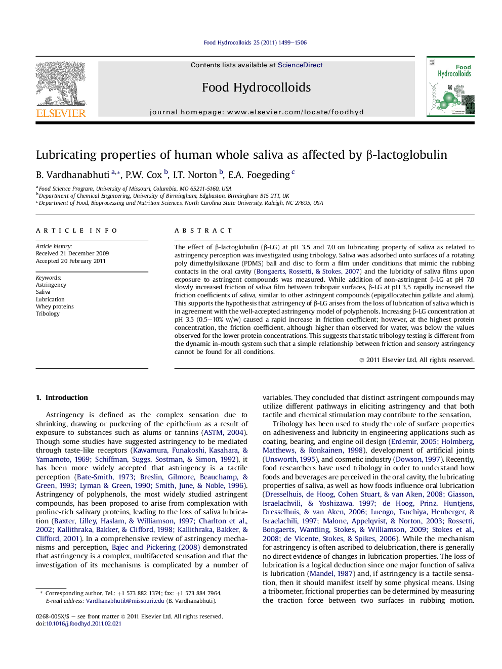 Lubricating properties of human whole saliva as affected by β-lactoglobulin