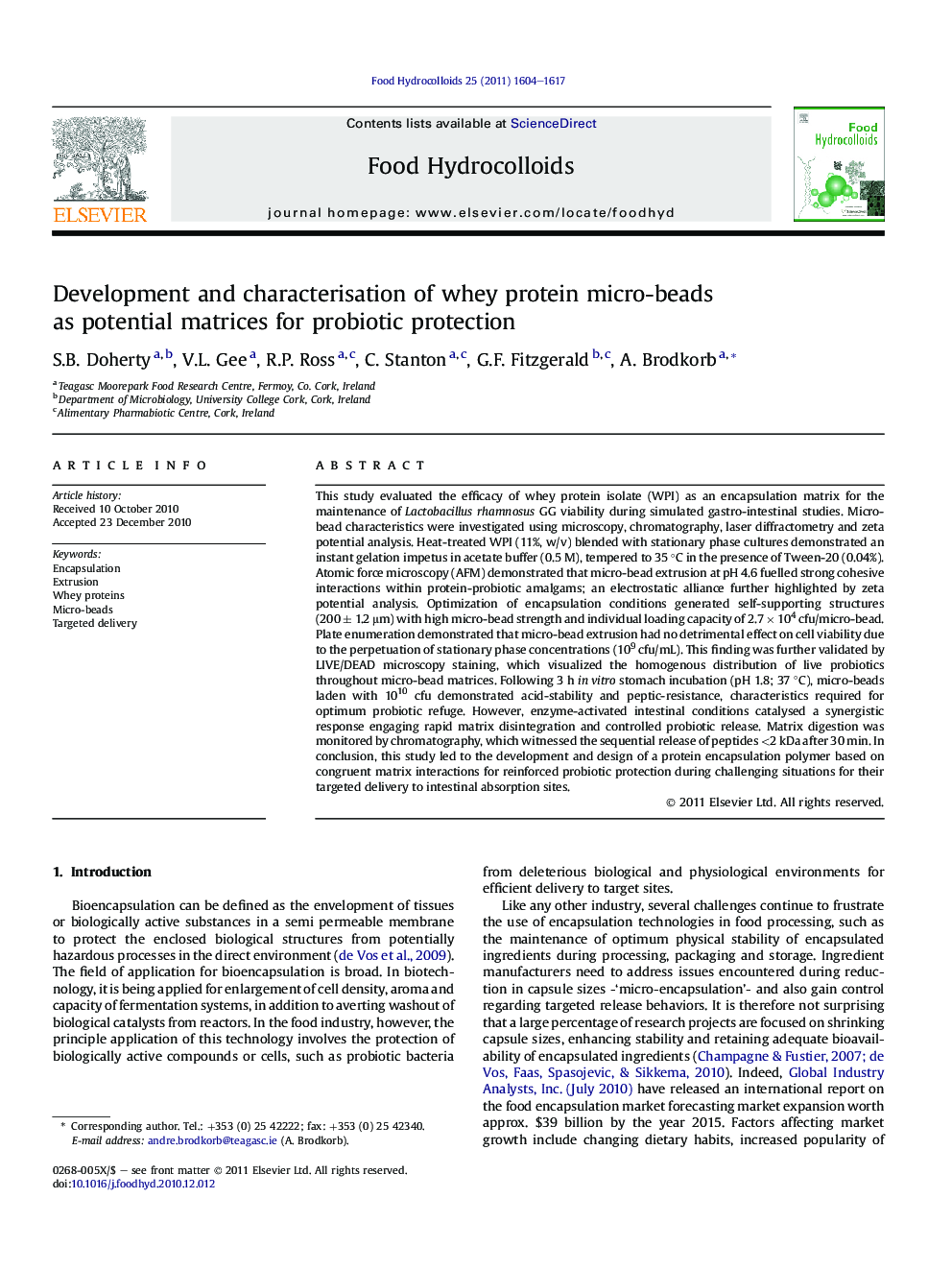 Development and characterisation of whey protein micro-beads as potential matrices for probiotic protection