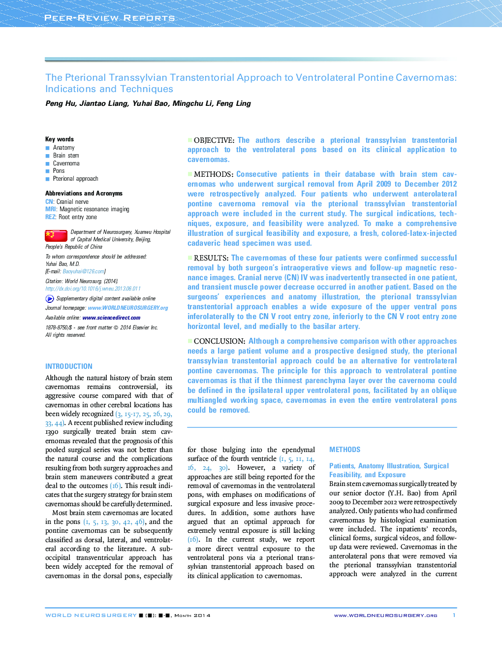 The Pterional Transsylvian Transtentorial Approach to Ventrolateral Pontine Cavernomas: Indications and Techniques