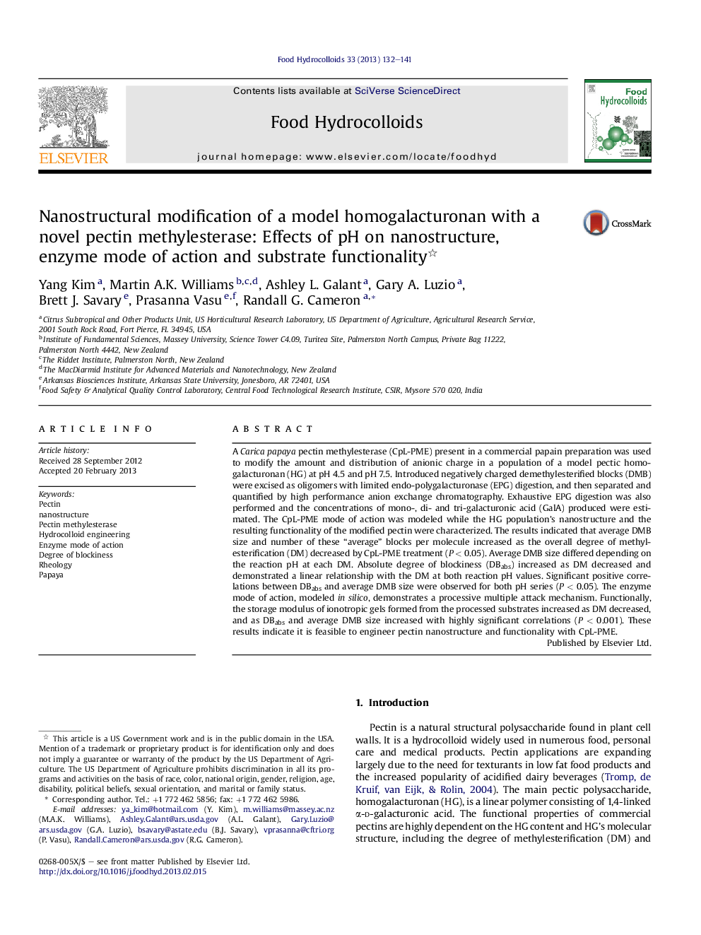 Nanostructural modification of a model homogalacturonan with a novel pectin methylesterase: Effects of pH on nanostructure, enzyme mode of action and substrate functionality 