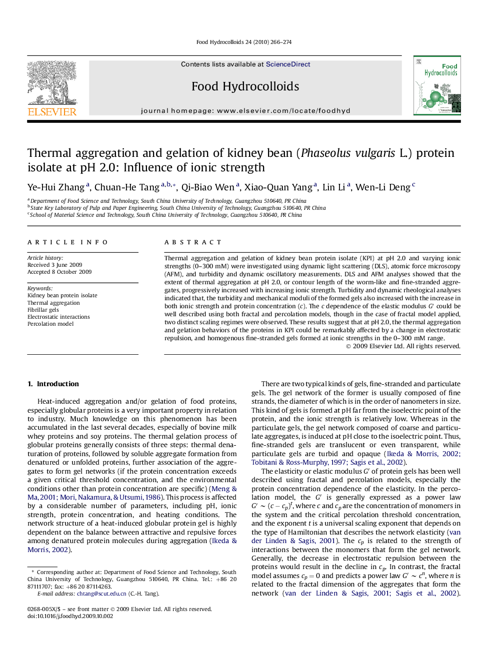 Thermal aggregation and gelation of kidney bean (Phaseolus vulgaris L.) protein isolate at pH 2.0: Influence of ionic strength