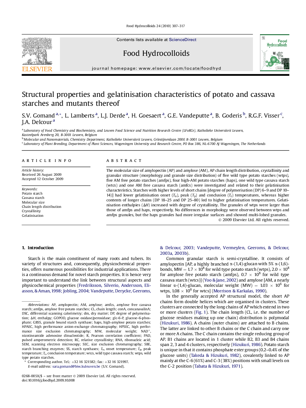 عکس صفحه اول مقاله: Structural properties and gelatinisation characteristics of potato and cassava starches and mutants thereof Structural properties and gelatinisation characteristics of potato and cassava starches and mutants thereof