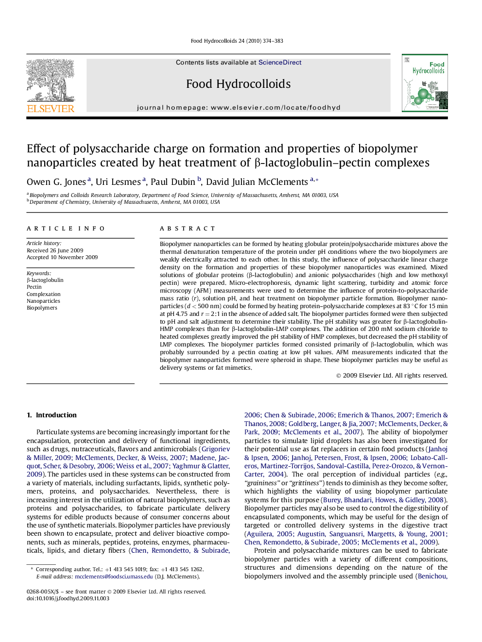 Effect of polysaccharide charge on formation and properties of biopolymer nanoparticles created by heat treatment of Î²-lactoglobulin-pectin complexes