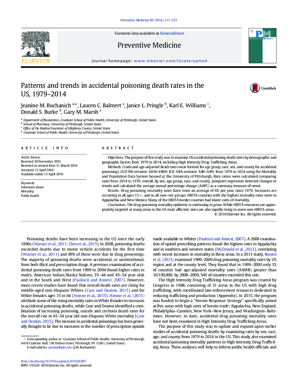 Patterns and trends in accidental poisoning death rates in the US, 1979-2014