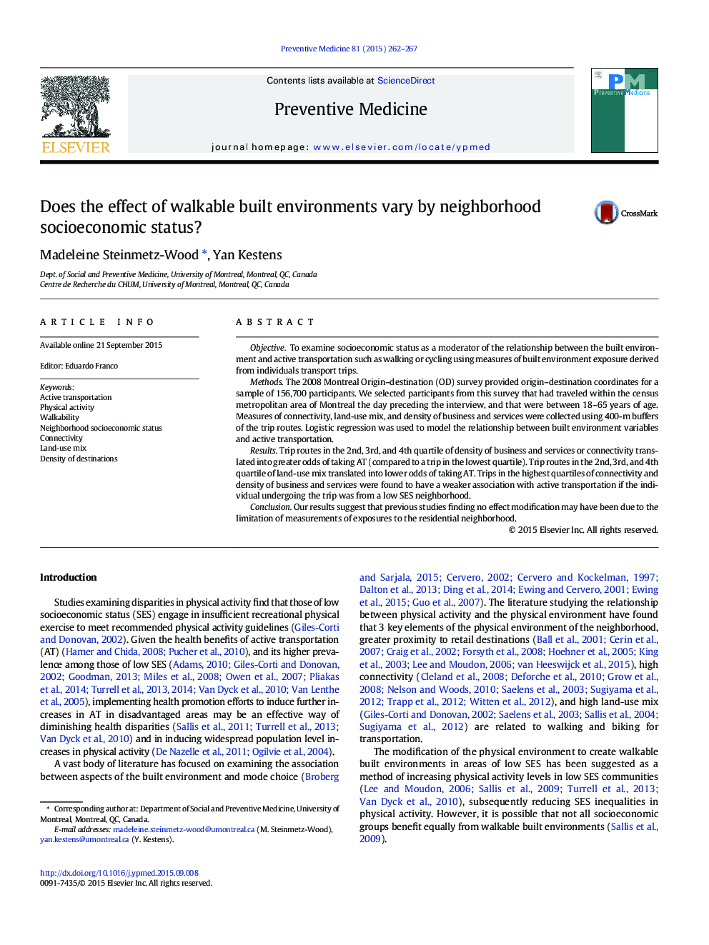 Does the effect of walkable built environments vary by neighborhood socioeconomic status?