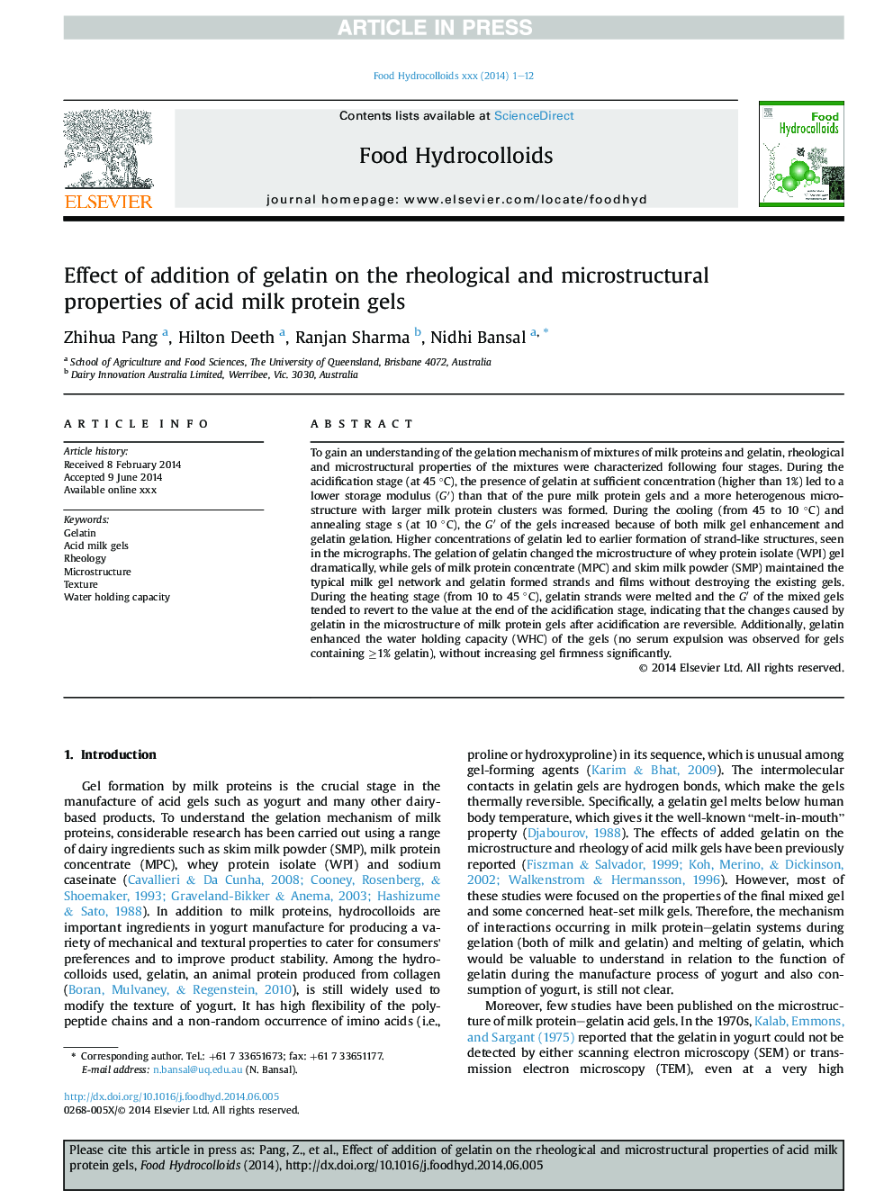Effect of addition of gelatin on the rheological and microstructural properties of acid milk protein gels