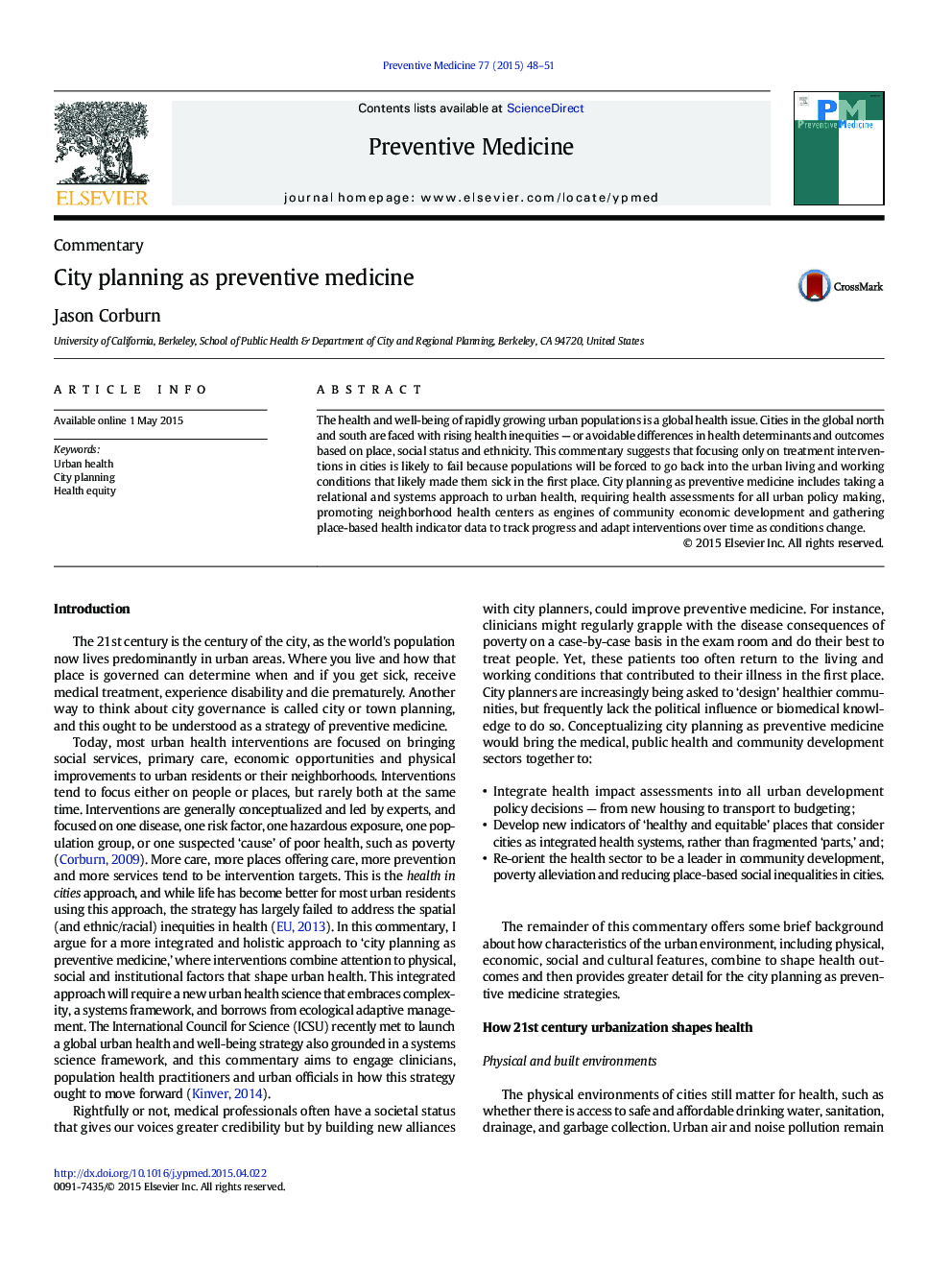 CommentaryCity planning as preventive medicine