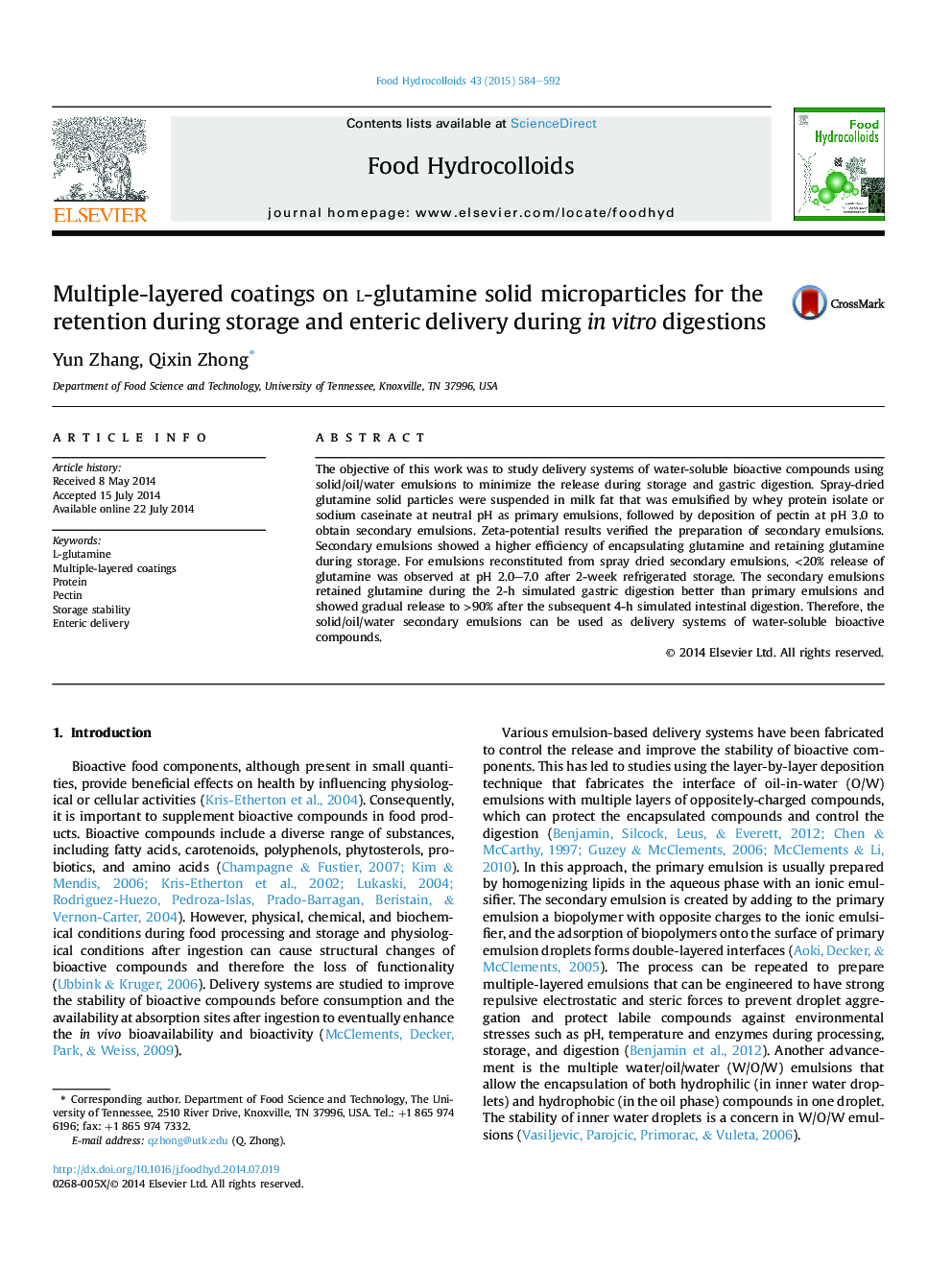 Multiple-layered coatings on l-glutamine solid microparticles for the retention during storage and enteric delivery during inÂ vitro digestions