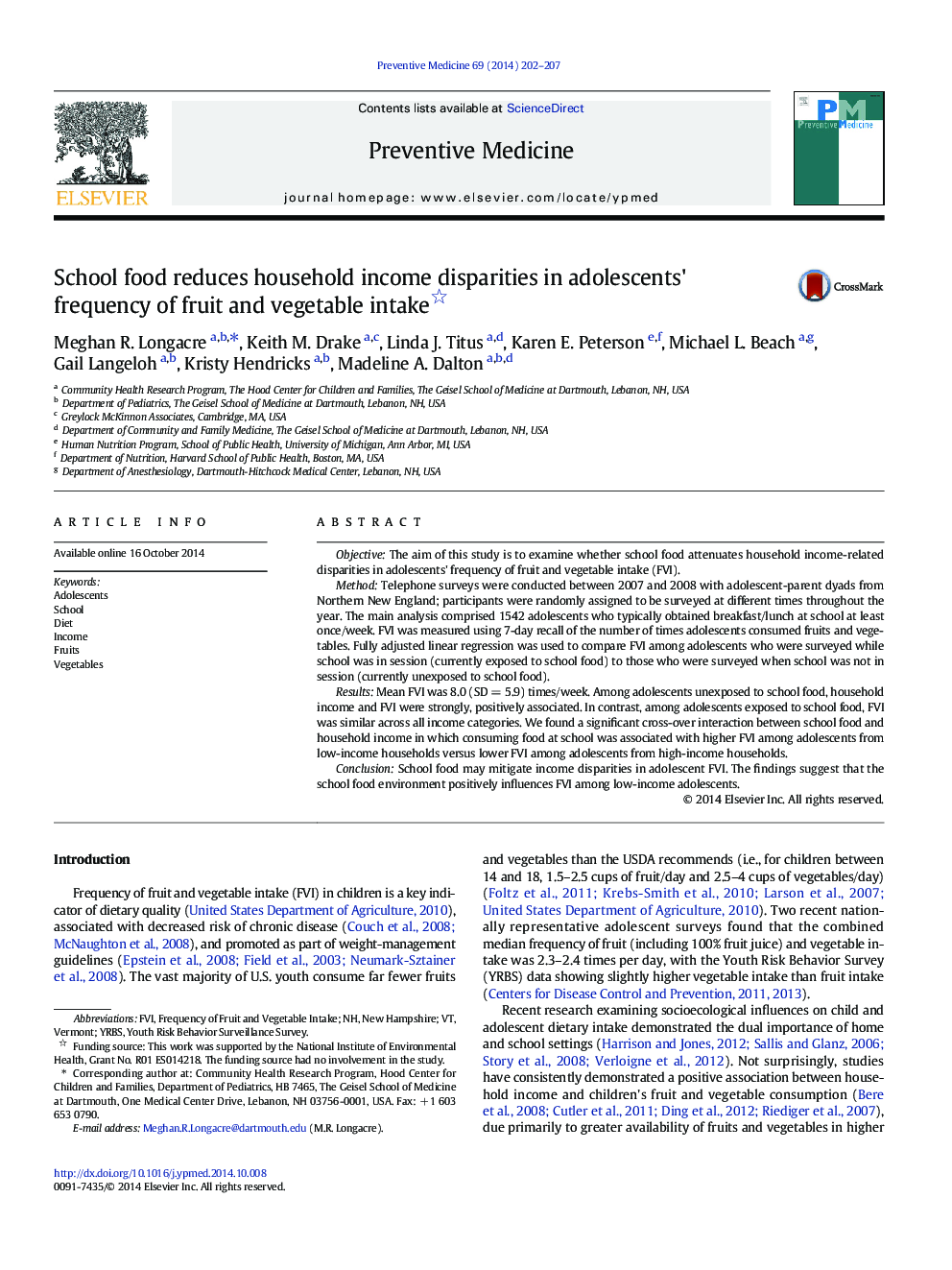 School food reduces household income disparities in adolescents' frequency of fruit and vegetable intake