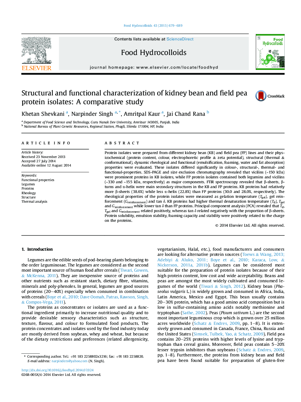 بررسی ویژگی های ساختاری و عملکردی پروتئین های پروتئینی نخود کریو و کلیه: یک مطالعه مقایسه ای 