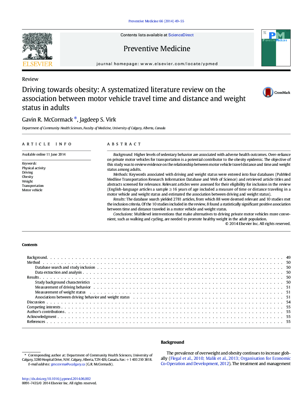 رانندگی به سمت چاقی: یک بررسی ادبی سیستماتیک در ارتباط بین زمان سفر خودرو و فاصله و وزن در بزرگسالان 